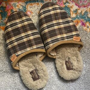 UGG Brown and Tan Plaid Slippers with Soft Lining